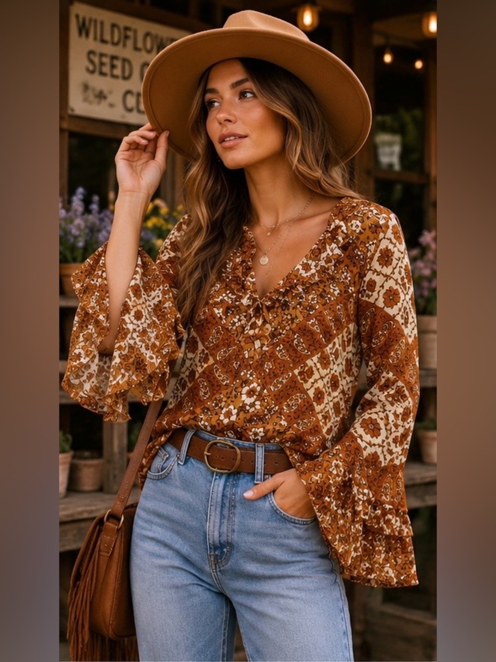 NWT House of Skye Lucy in the Skye Buttercup Blouse S/M Boho Floral Rayon Top